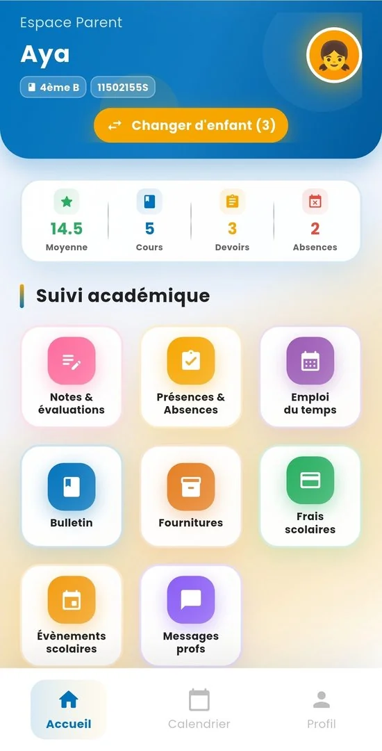 Tableau de bord parent